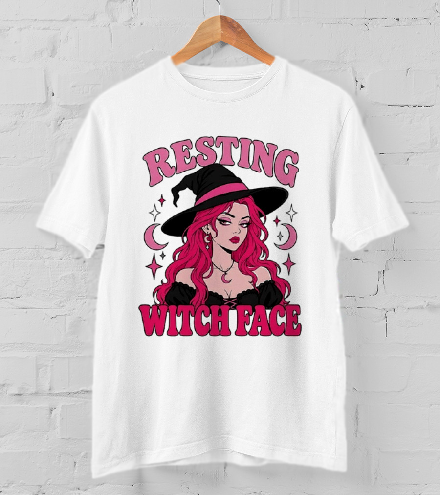 Resting Witch Face Pink Witch Hat Halloween Aesthetic T-Shirt