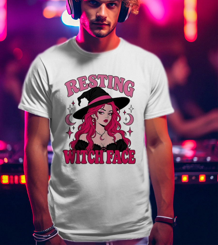 Resting Witch Face Pink Witch Hat Halloween Aesthetic T-Shirt
