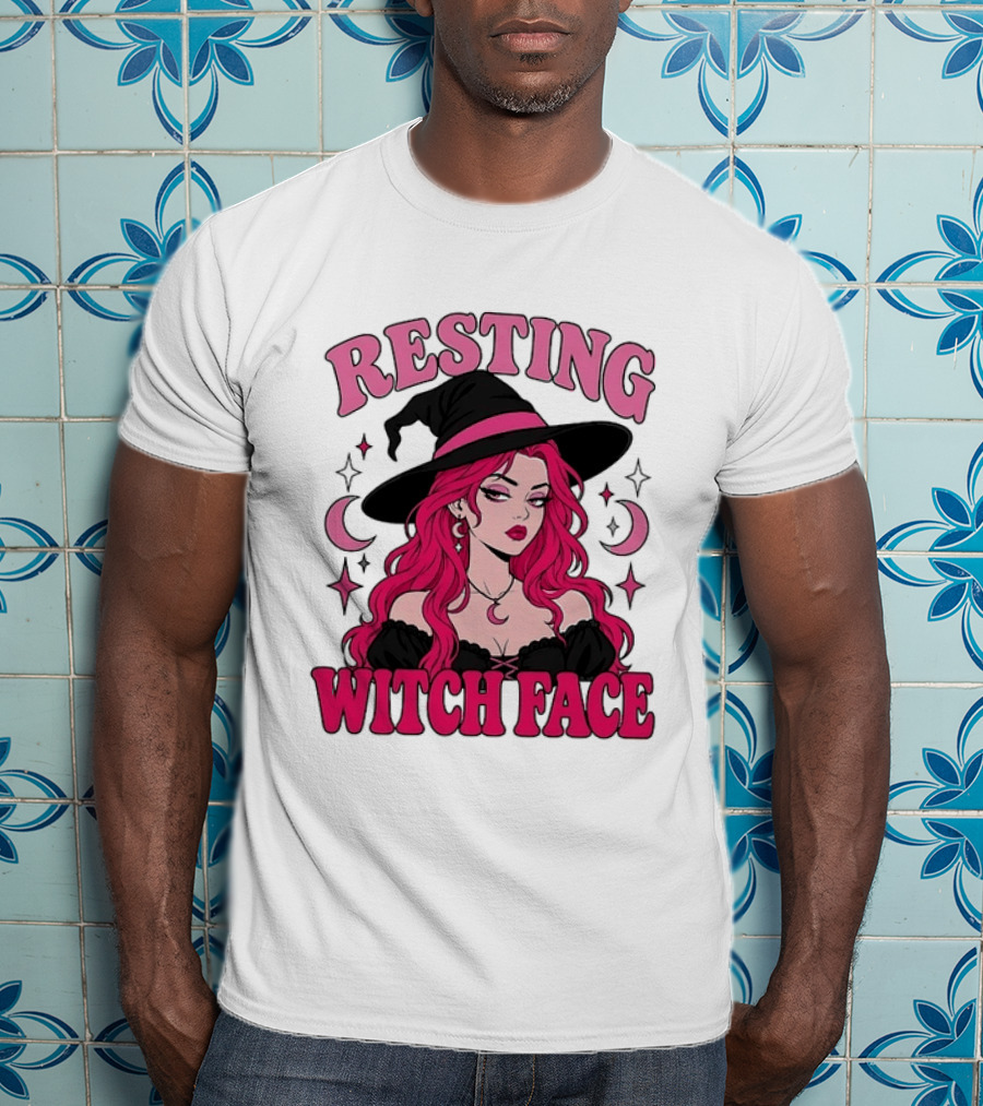Resting Witch Face Pink Witch Hat Halloween Aesthetic T-Shirt