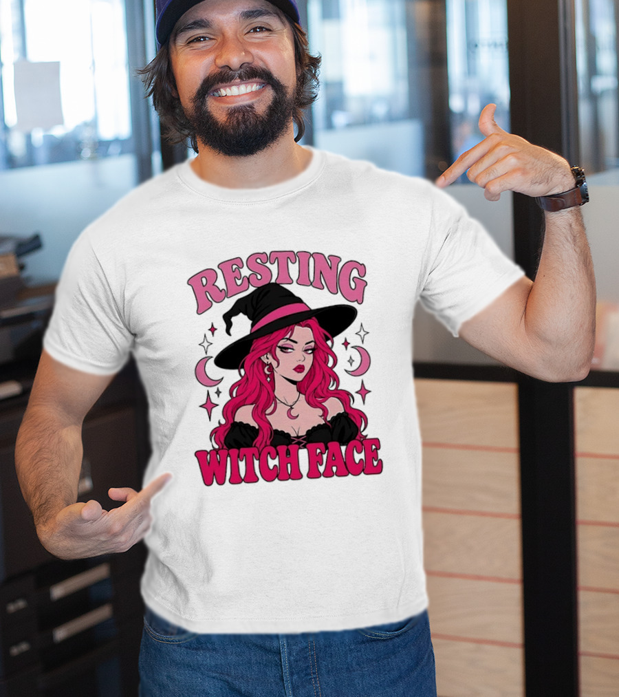 Resting Witch Face Pink Witch Hat Halloween Aesthetic T-Shirt