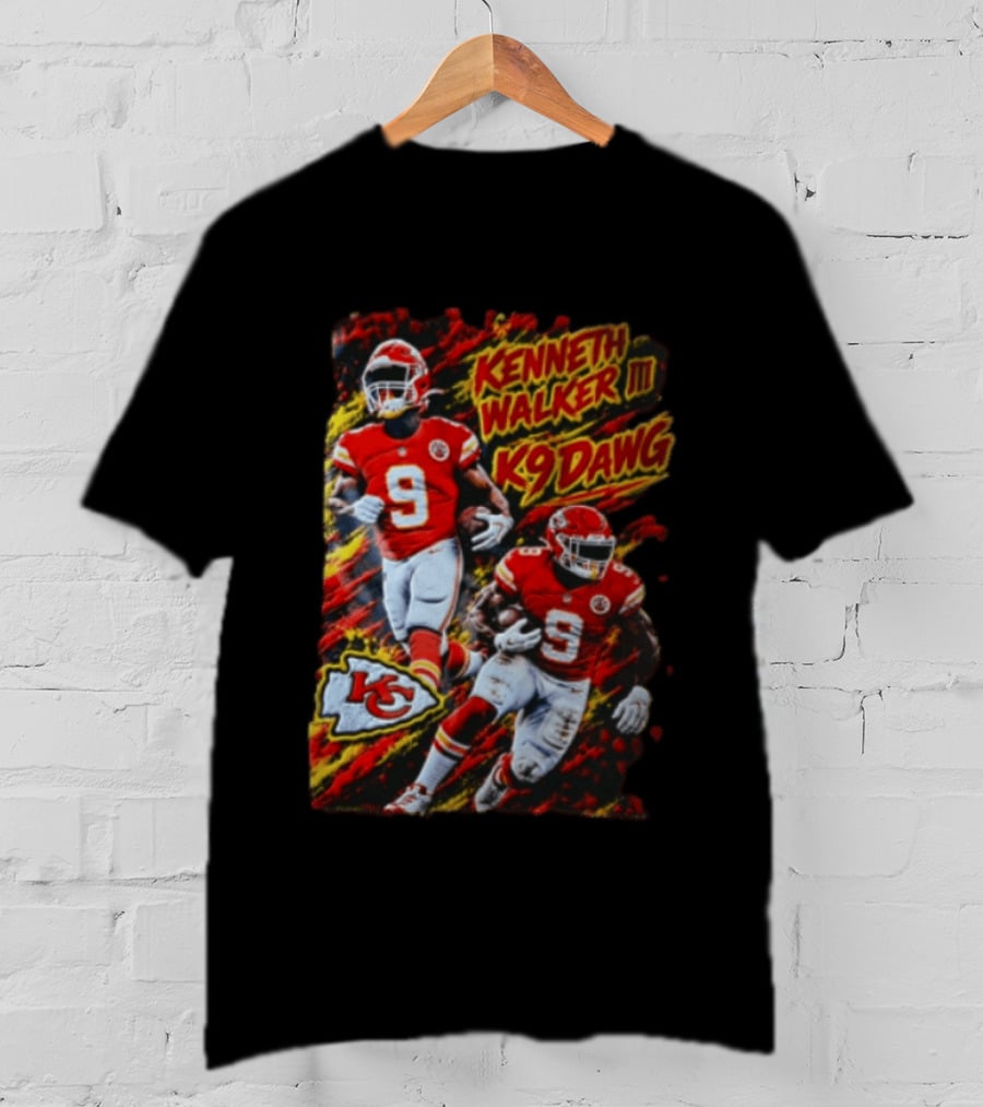 Kansas City Chiefs Kenneth Walker III K9 Dawg 9 Red Gold Football Team Fan Gear T-Shirt