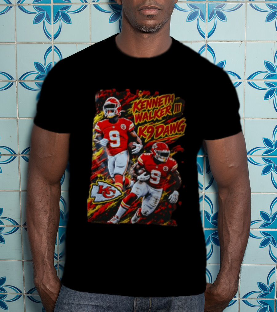 Kansas City Chiefs Kenneth Walker III K9 Dawg 9 Red Gold Football Team Fan Gear T-Shirt