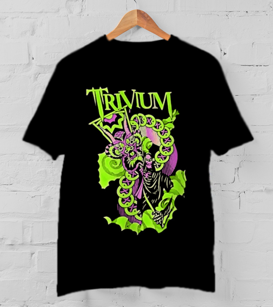 Trivium Dragon And Grim Reaper Heavy Metal Neon Green Purple T-Shirt