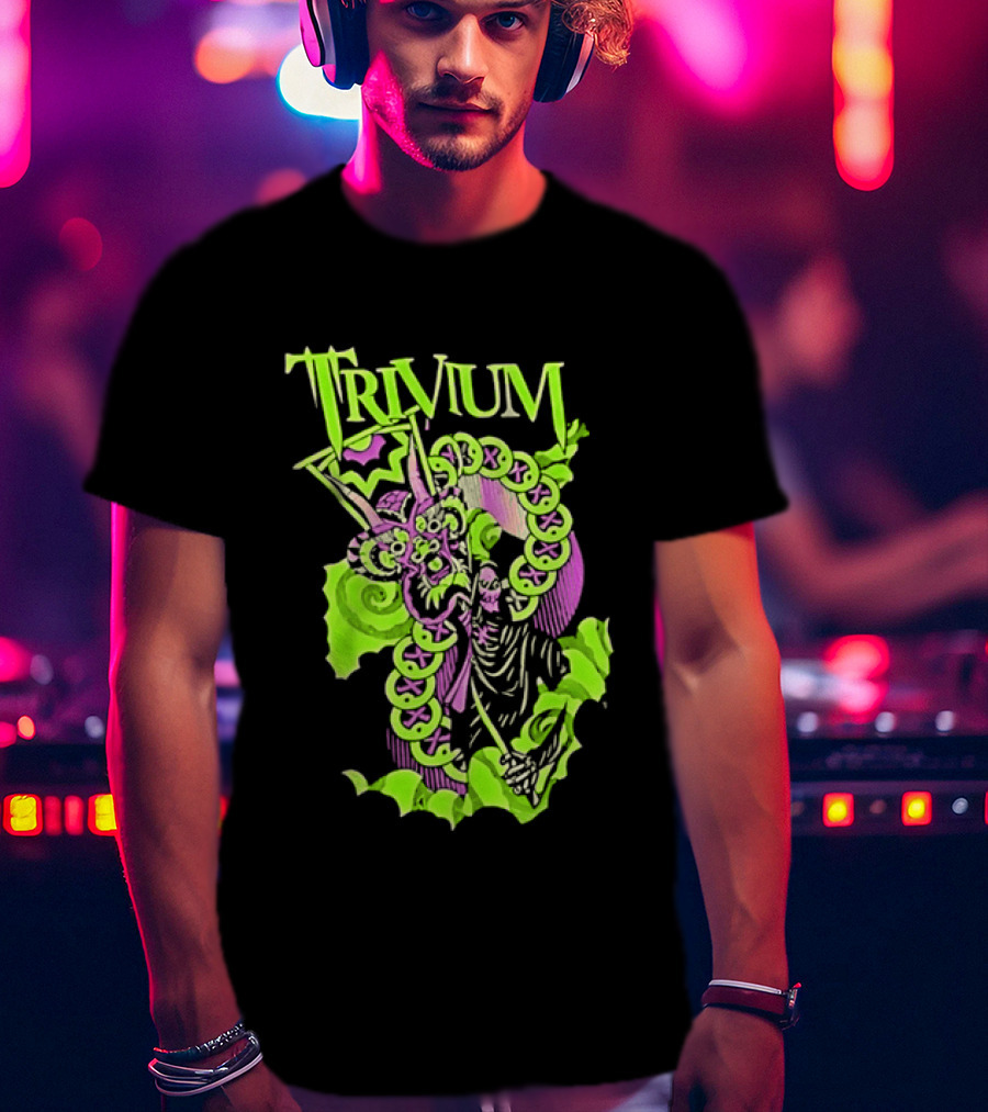 Trivium Dragon And Grim Reaper Heavy Metal Neon Green Purple T-Shirt