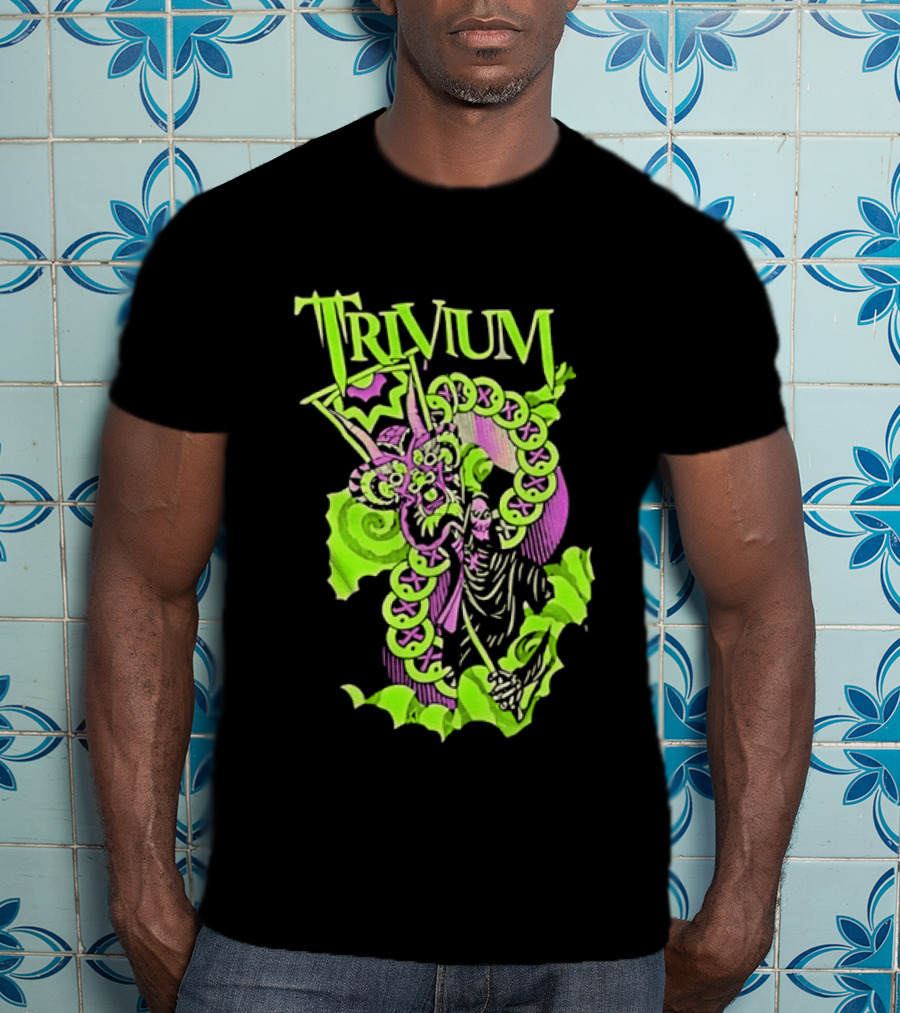 Trivium Dragon And Grim Reaper Heavy Metal Neon Green Purple T-Shirt