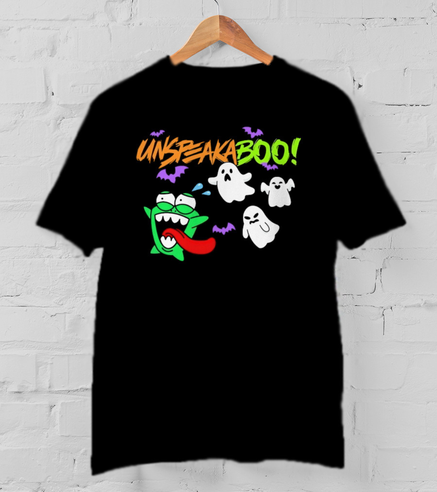 Unspeakaboo Halloween Ghosts With Green Monster And Purple Bats T-Shirt