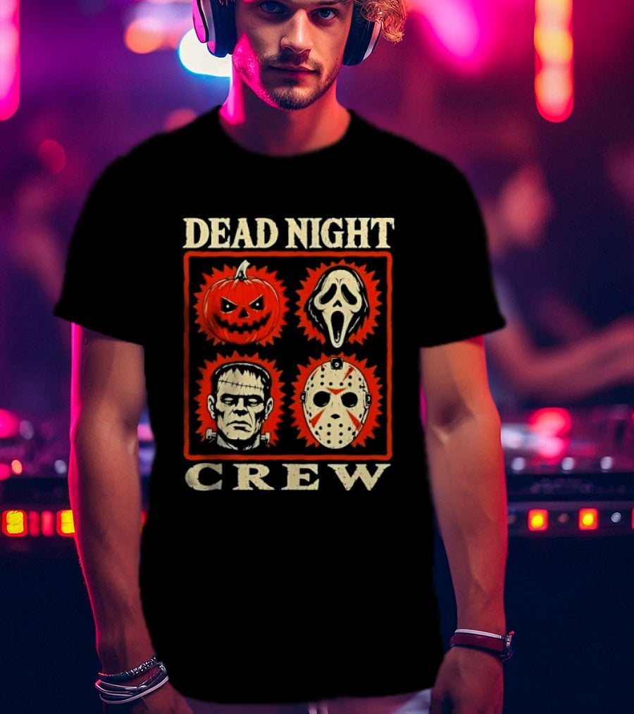 Dead Night Crew Halloween Horror Pumpkin Ghost Jason Voorhees Frankenstein T-Shirt