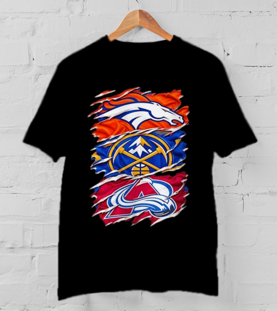Denver Broncos X Denver Nuggets NBA X Colorado Avalanche NHL Logos Inside Me T-Shirt