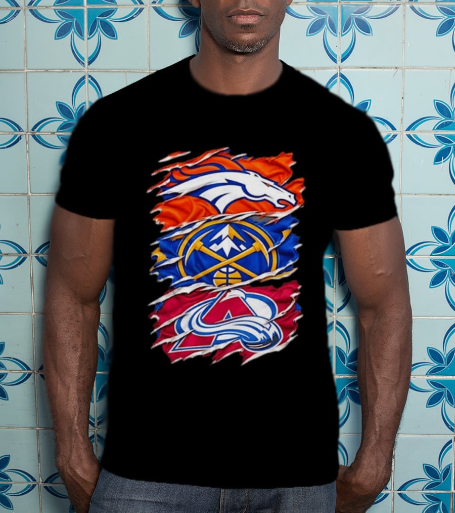Denver Broncos X Denver Nuggets NBA X Colorado Avalanche NHL Logos Inside Me T-Shirt