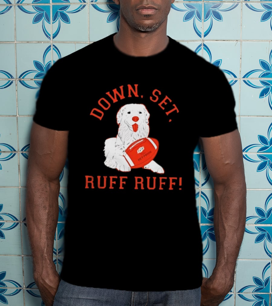 Pet Pride Dog Down Set Ruff Ruff Football T-Shirt
