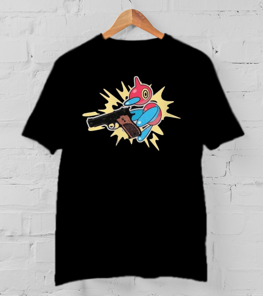 Porygon Z Holding Gun Pokemon Character Image T-Shirt