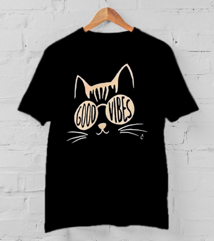Good Vibes Cat Sunglasses Whimsical Feline T-Shirt