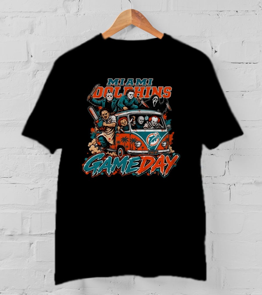 Miami Dolphins Gameday Halloween Horror Characters 2026 T-Shirt