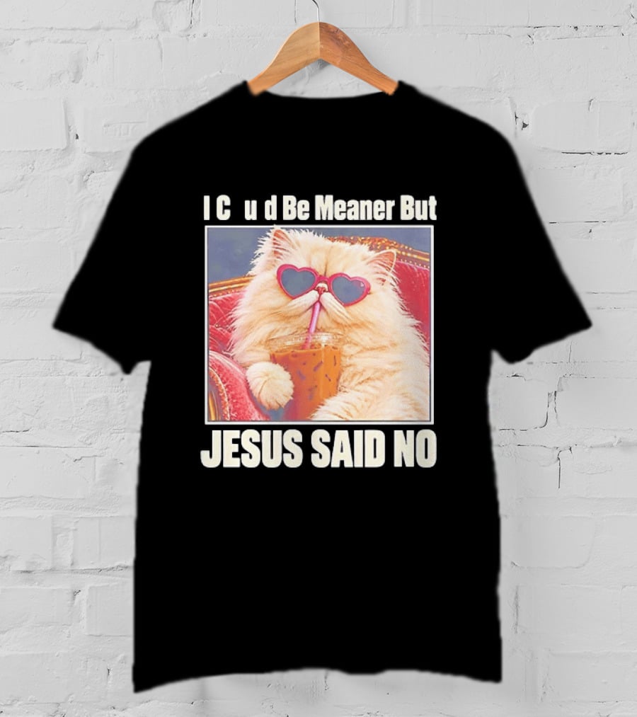 I Could Be Meaner But Jesus Said No Cat Heart Sunglasses T-Shirt
