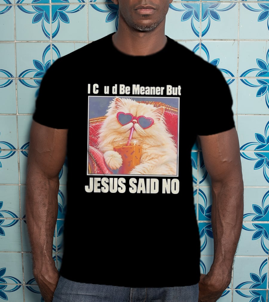 I Could Be Meaner But Jesus Said No Cat Heart Sunglasses T-Shirt