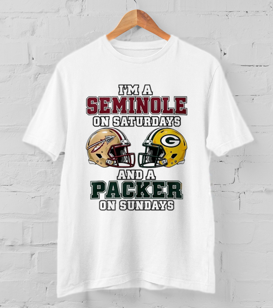 I'm A Seminole On Saturdays And A Packer On Sundays Football Helmets T-Shirt