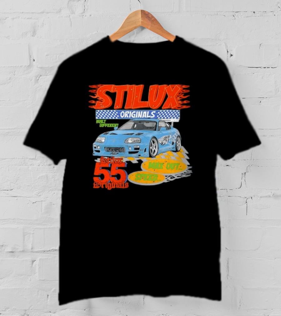 Stilux Originals Built Different Max Out Speed 55 Light Blue Sports Car Racing T-Shirt