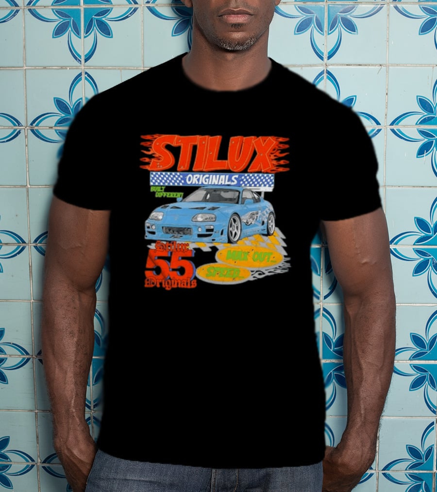 Stilux Originals Built Different Max Out Speed 55 Light Blue Sports Car Racing T-Shirt
