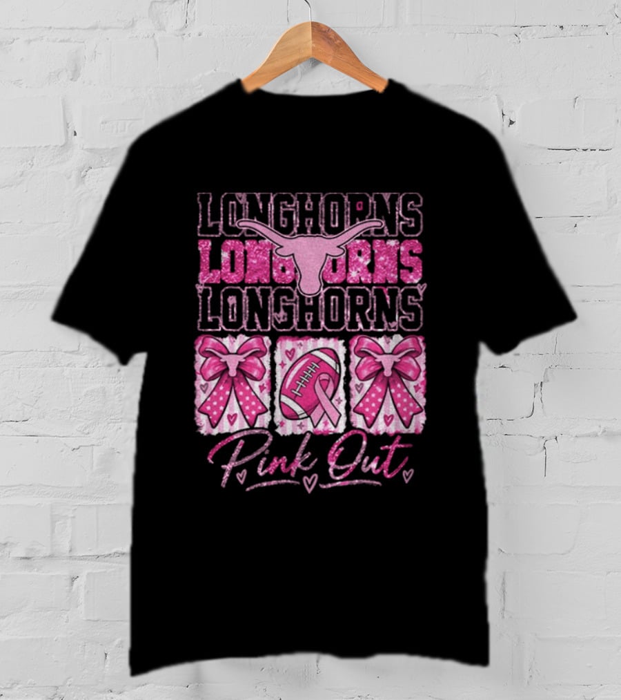 Longhorns Pink Out Breast Cancer Awareness Football Game Day Bows T-Shirt