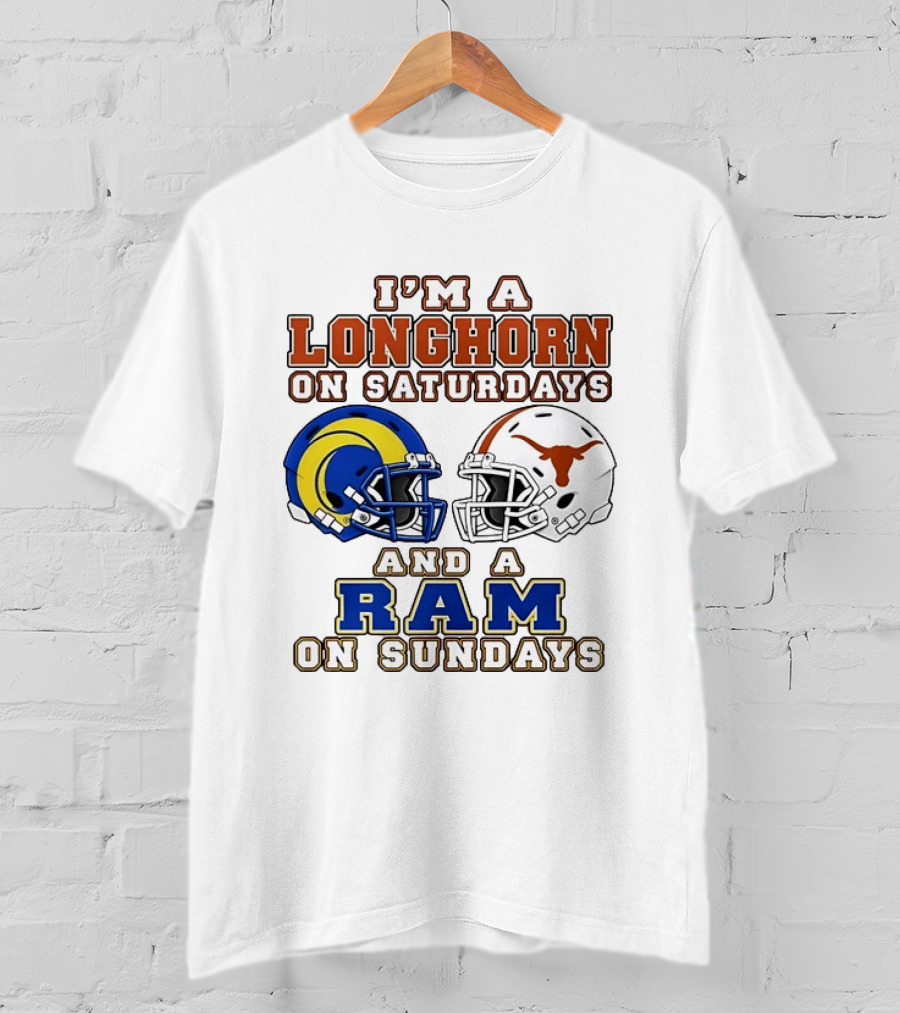 I'm A Longhorn On Saturdays And A Ram On Sundays Two Helmet 2026 T-Shirt