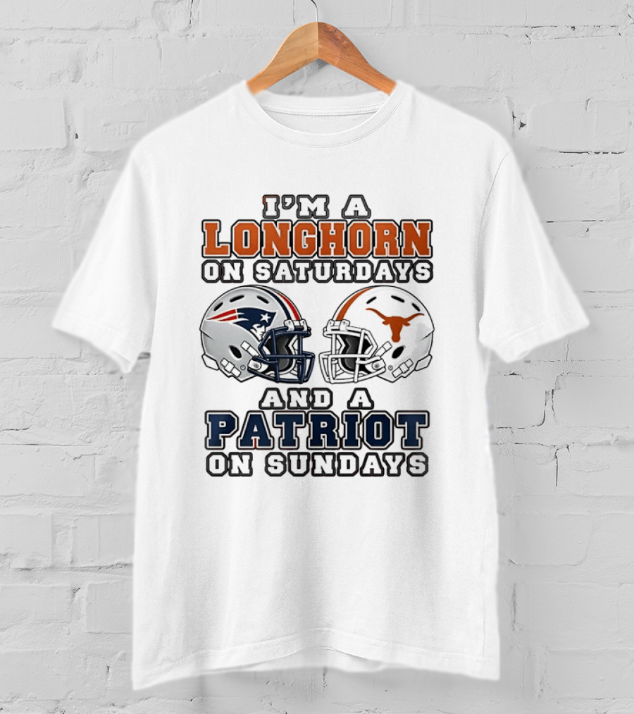 Texas Longhorns Saturdays New England Patriots Sundays Helmets 2026 T-Shirt