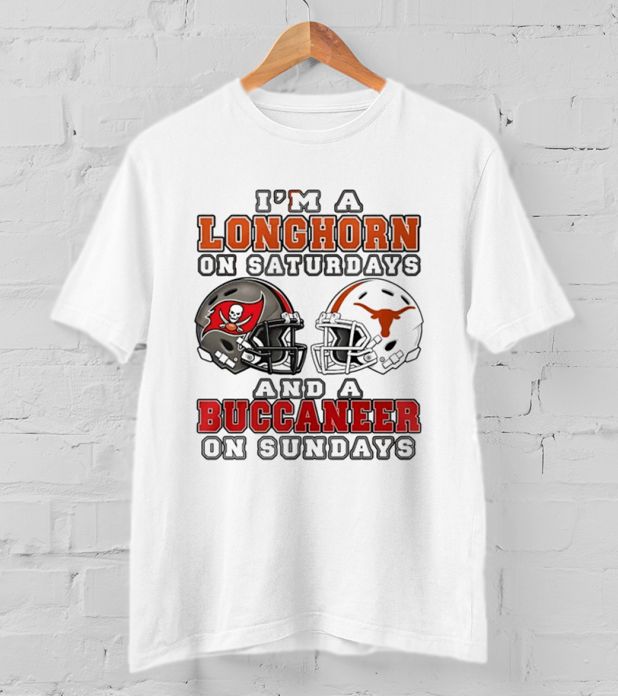 I'm A Longhorn On Saturdays And A Buccaneer On Sundays Two Helmet 2026 T-Shirt