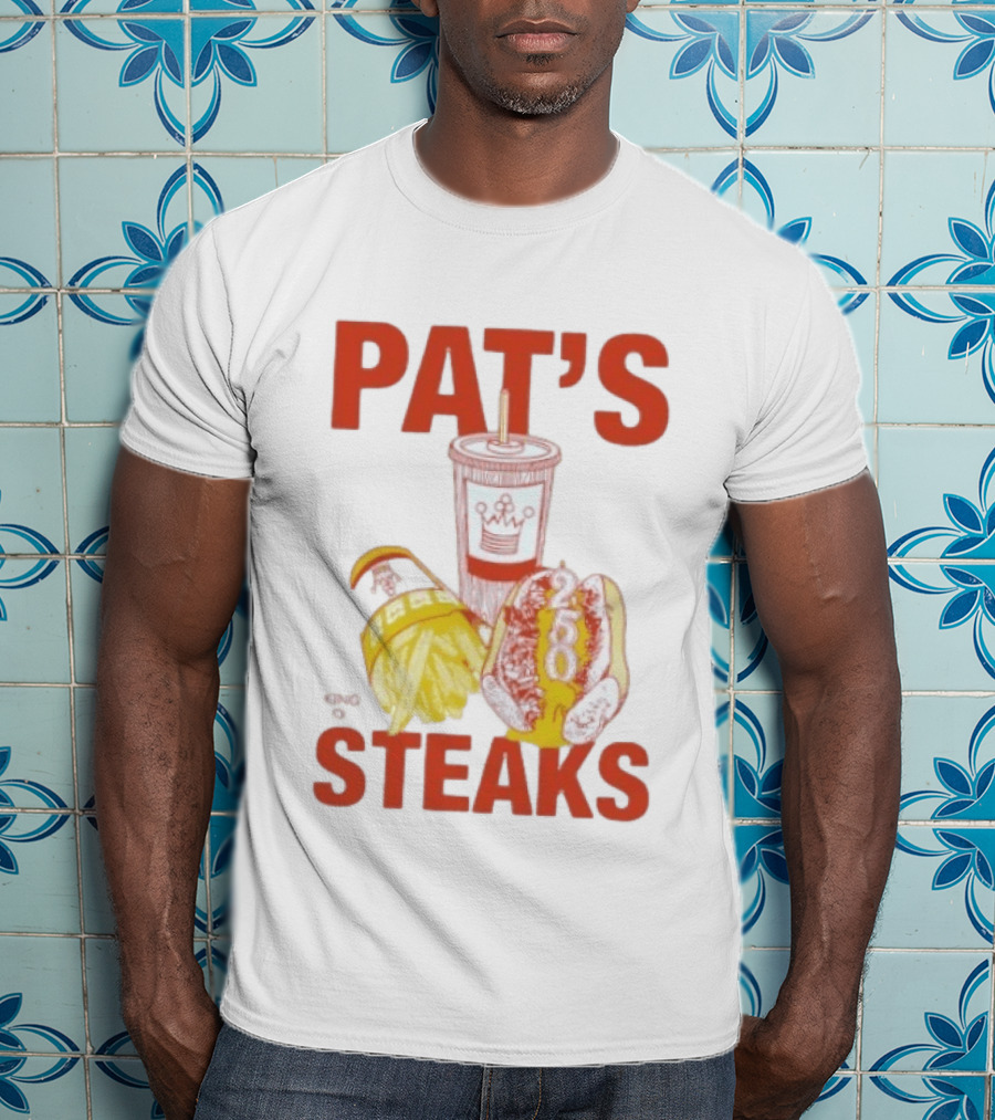 Pat's King Of Steaks 250 Cheesesteak Philadelphia Iconic Sandwich And Drink T-Shirt