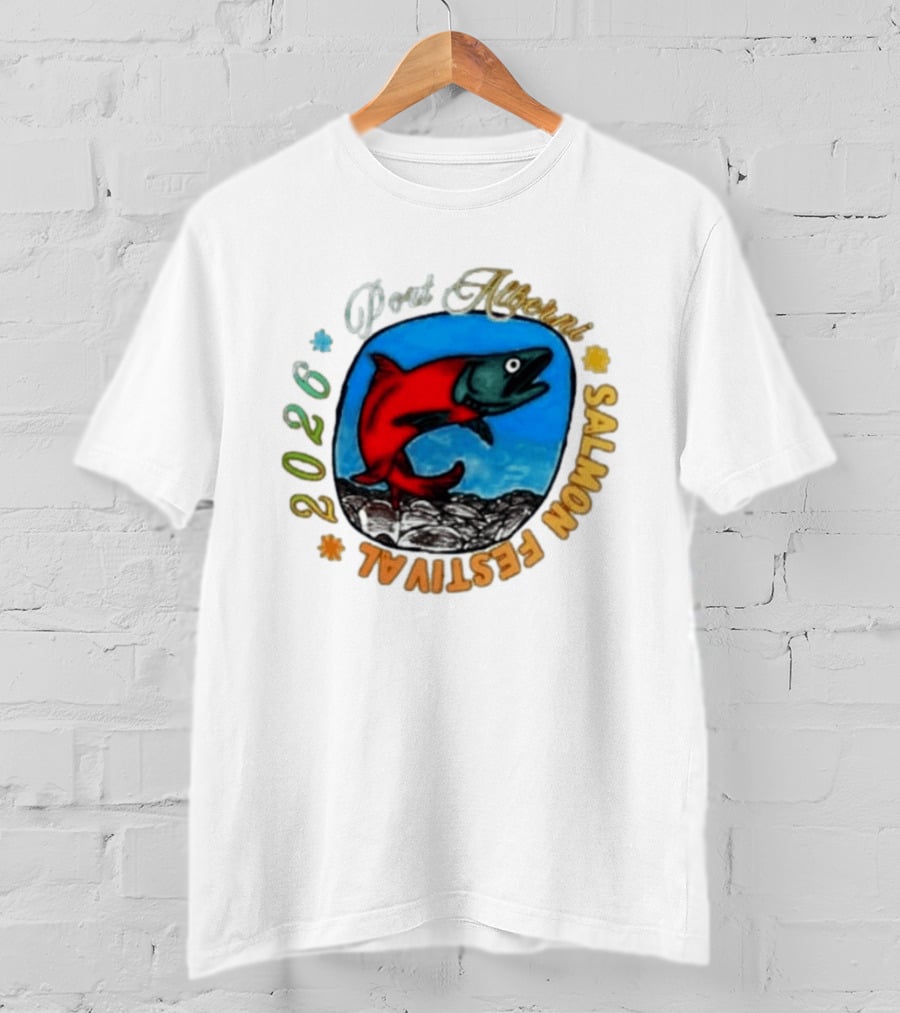 Port Alberni 2026 Salmon Festival Vibrant Red Fish Jumping T-Shirt