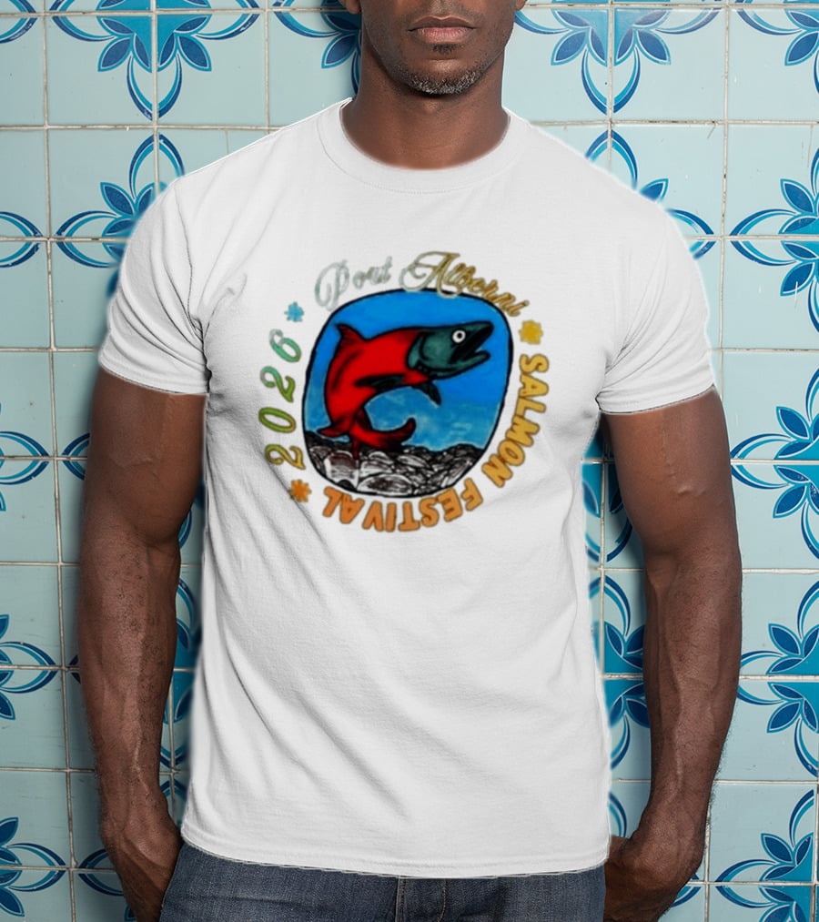 Port Alberni 2026 Salmon Festival Vibrant Red Fish Jumping T-Shirt