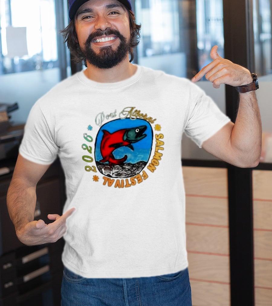Port Alberni 2026 Salmon Festival Vibrant Red Fish Jumping T-Shirt