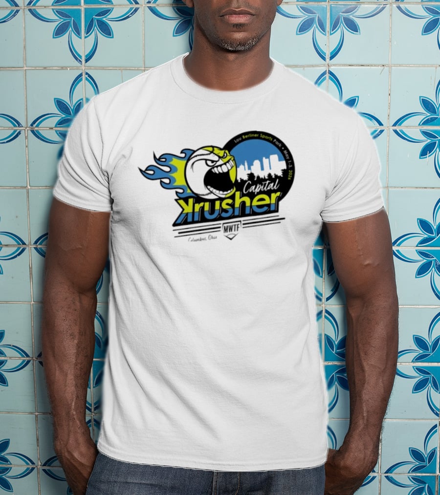 Berliner Sports Capital Krusher Softball 2014 Event Krusher Character With Flames T-Shirt
