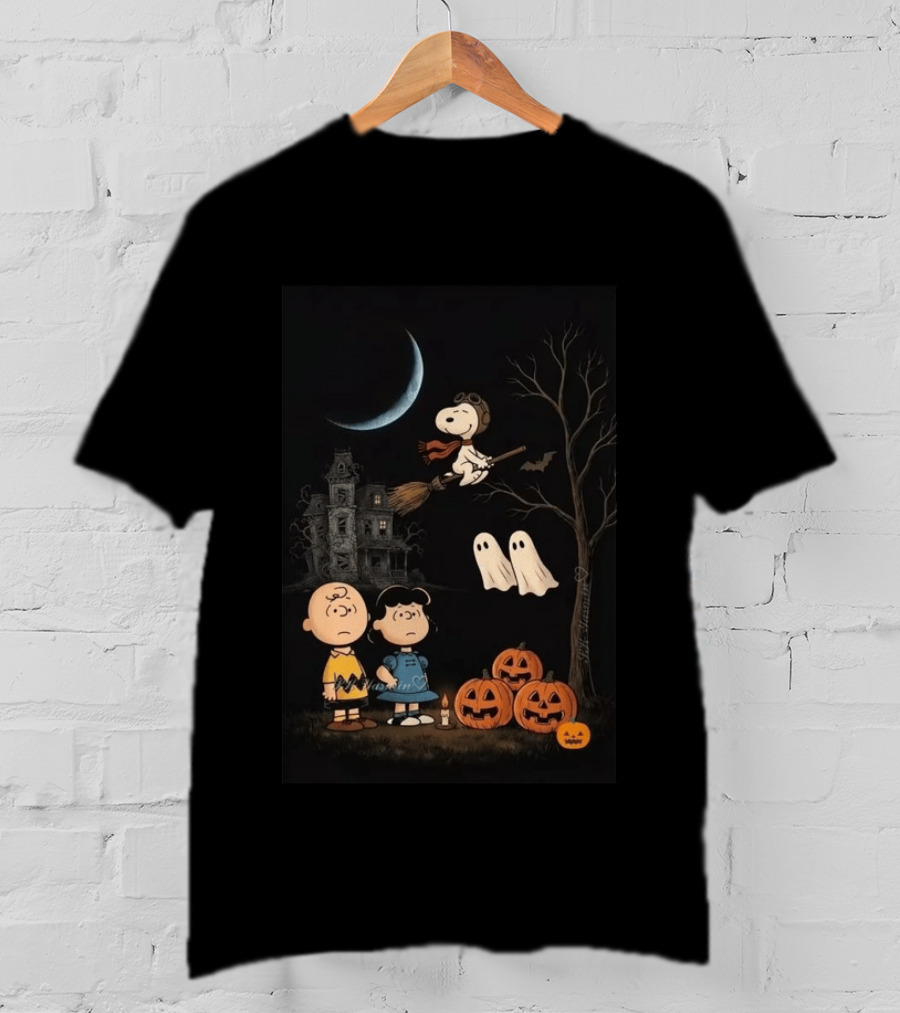 Charlie Brown Lucy And Snoopy Halloween Great Pumpkin Ghosts Haunted House T-Shirt