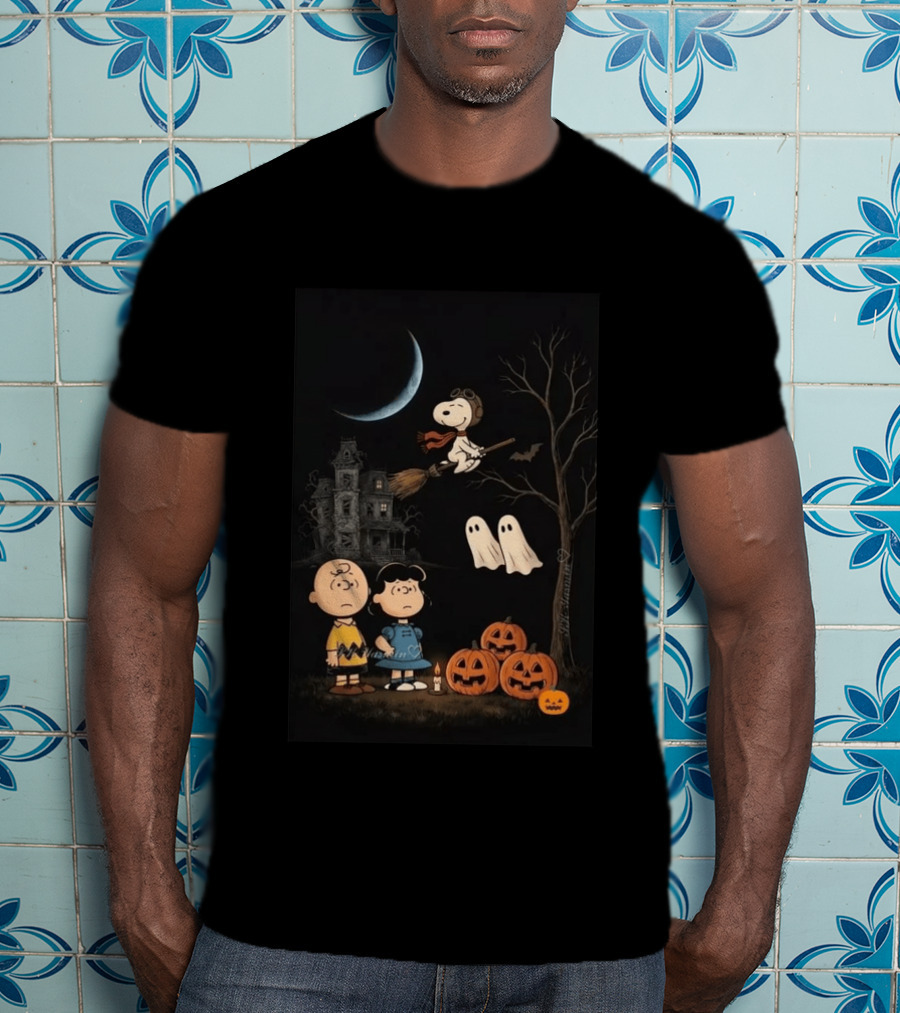 Charlie Brown Lucy And Snoopy Halloween Great Pumpkin Ghosts Haunted House T-Shirt
