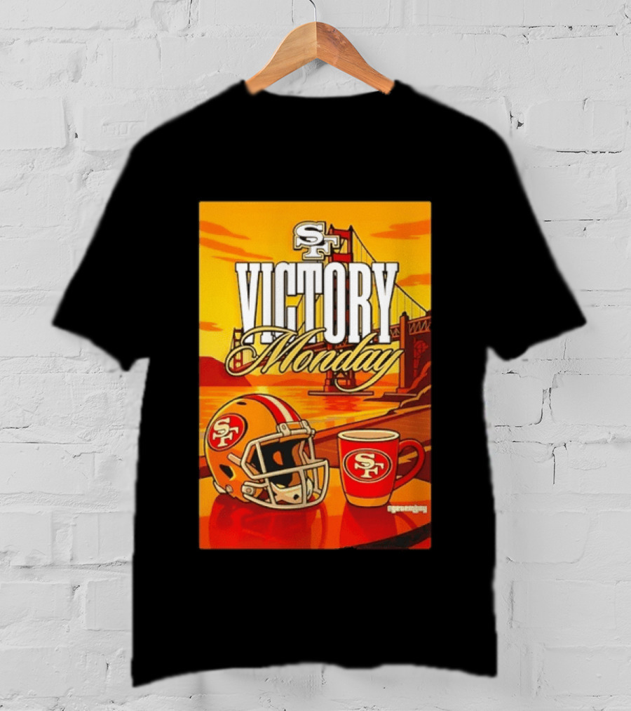 San Francisco 49ers Victory Monday Golden Gate Helmet And Coffee T-Shirt