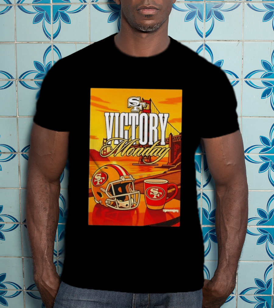 San Francisco 49ers Victory Monday Golden Gate Helmet And Coffee T-Shirt