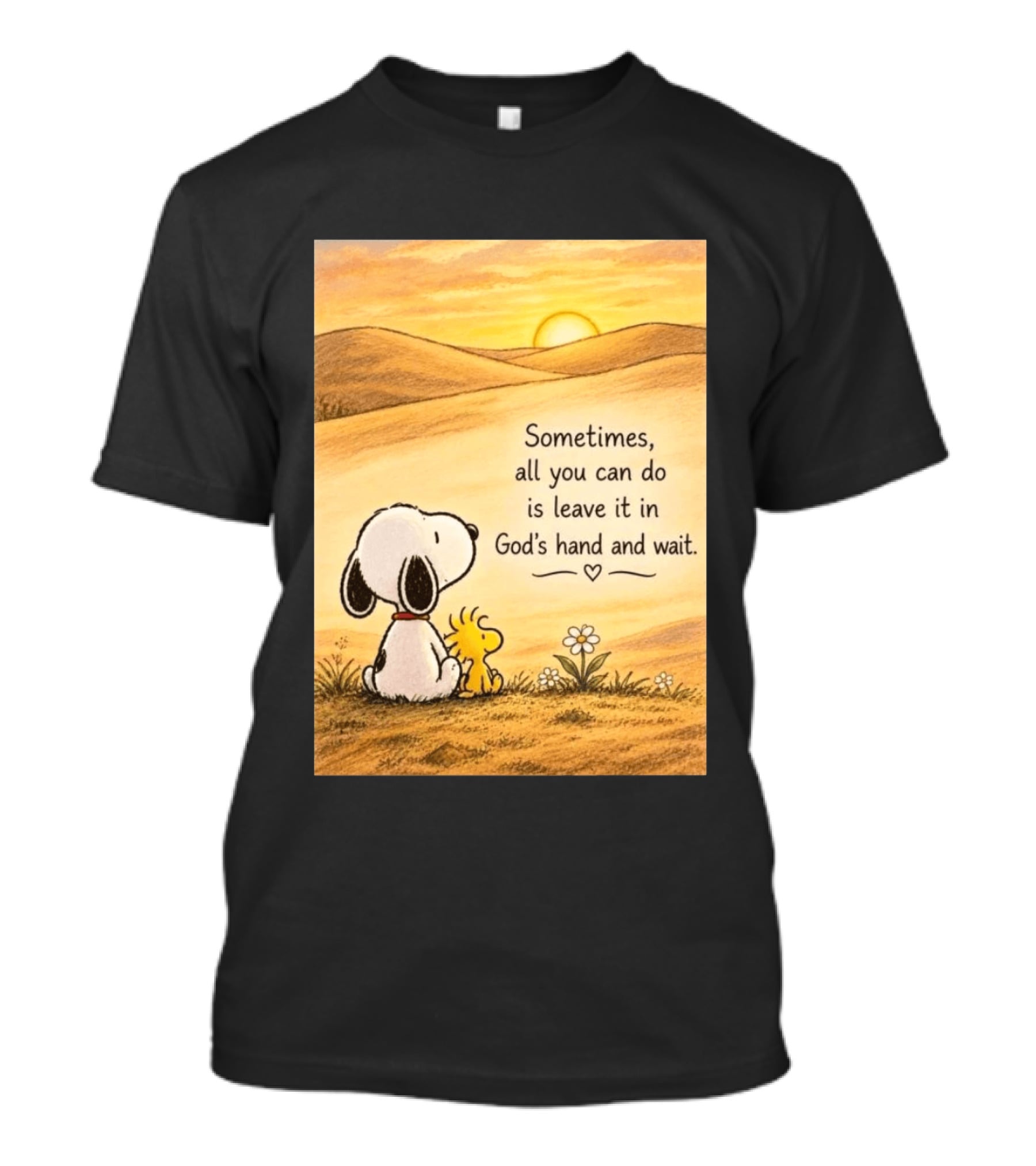 Snoopy Woodstock Sometimes All You Can Do Is Leave It In God's Hand And Wait Sunset Scene T-Shirt