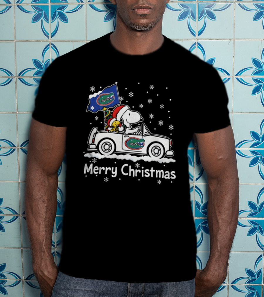Florida Gators Snoopy Woodstock Driving Car Merry Christmas 2026 Snowflakes T-Shirt