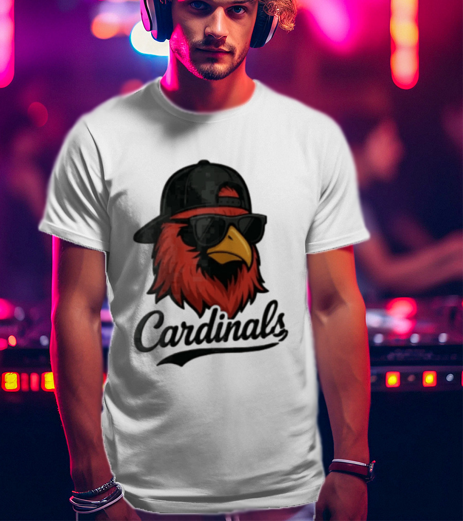 Cardinals Red Bird With Sunglasses And Cap T-Shirt
