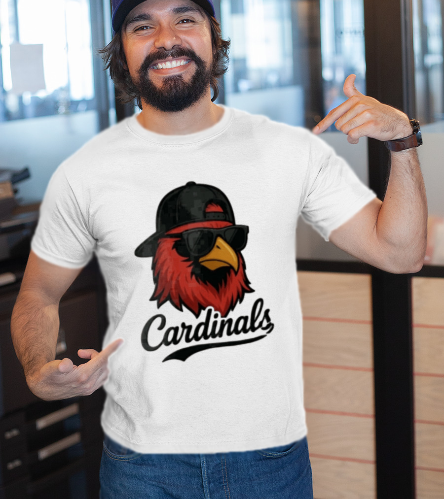 Cardinals Red Bird With Sunglasses And Cap T-Shirt