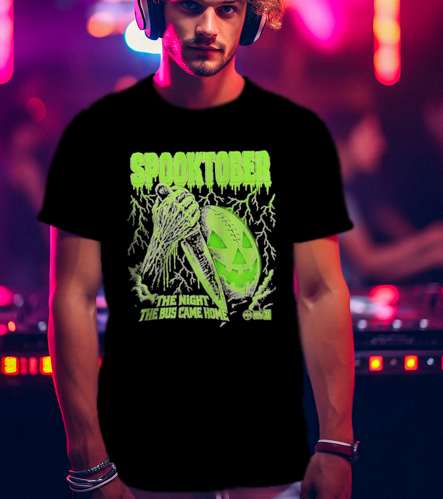 Spooktober The Night The Bus Came Home Halloween Knife Pumpkin Forest T-Shirt