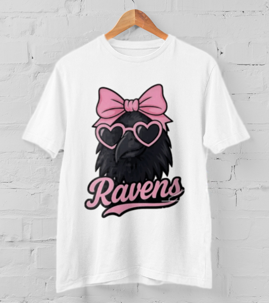 Ravens Raven Pink Bow Heart Sunglasses T-Shirt