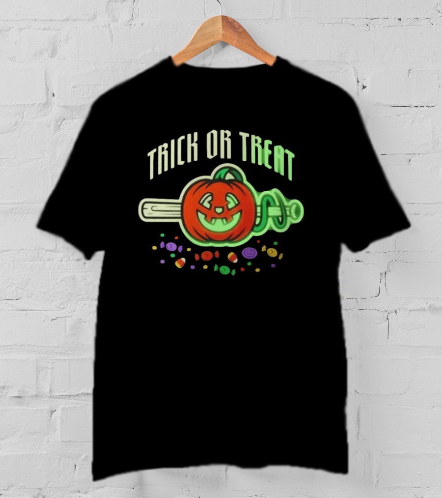 Trick Or Treat Halloween Pumpkin Baseball Bat Candy T-Shirt