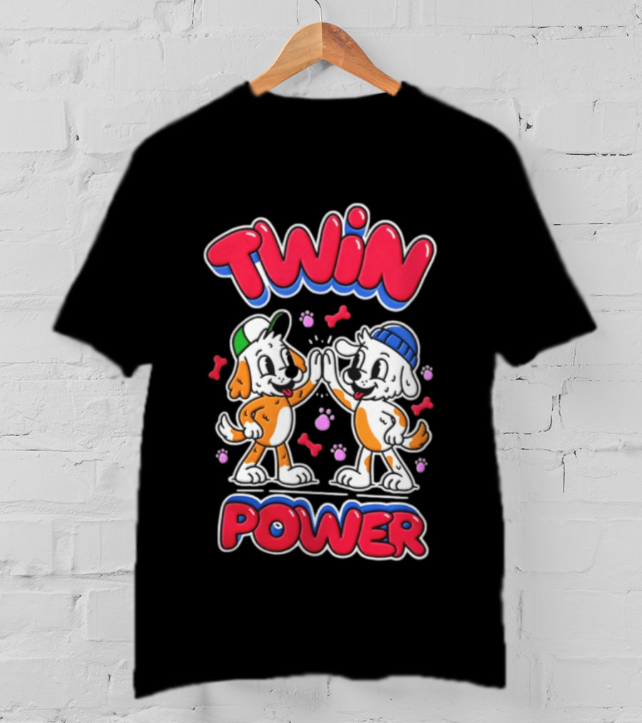 Twin Power Puppy High Five Playful Dogs T-Shirt
