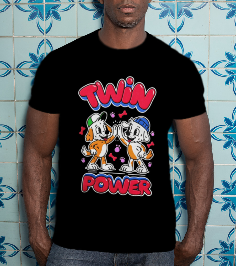 Twin Power Puppy High Five Playful Dogs T-Shirt