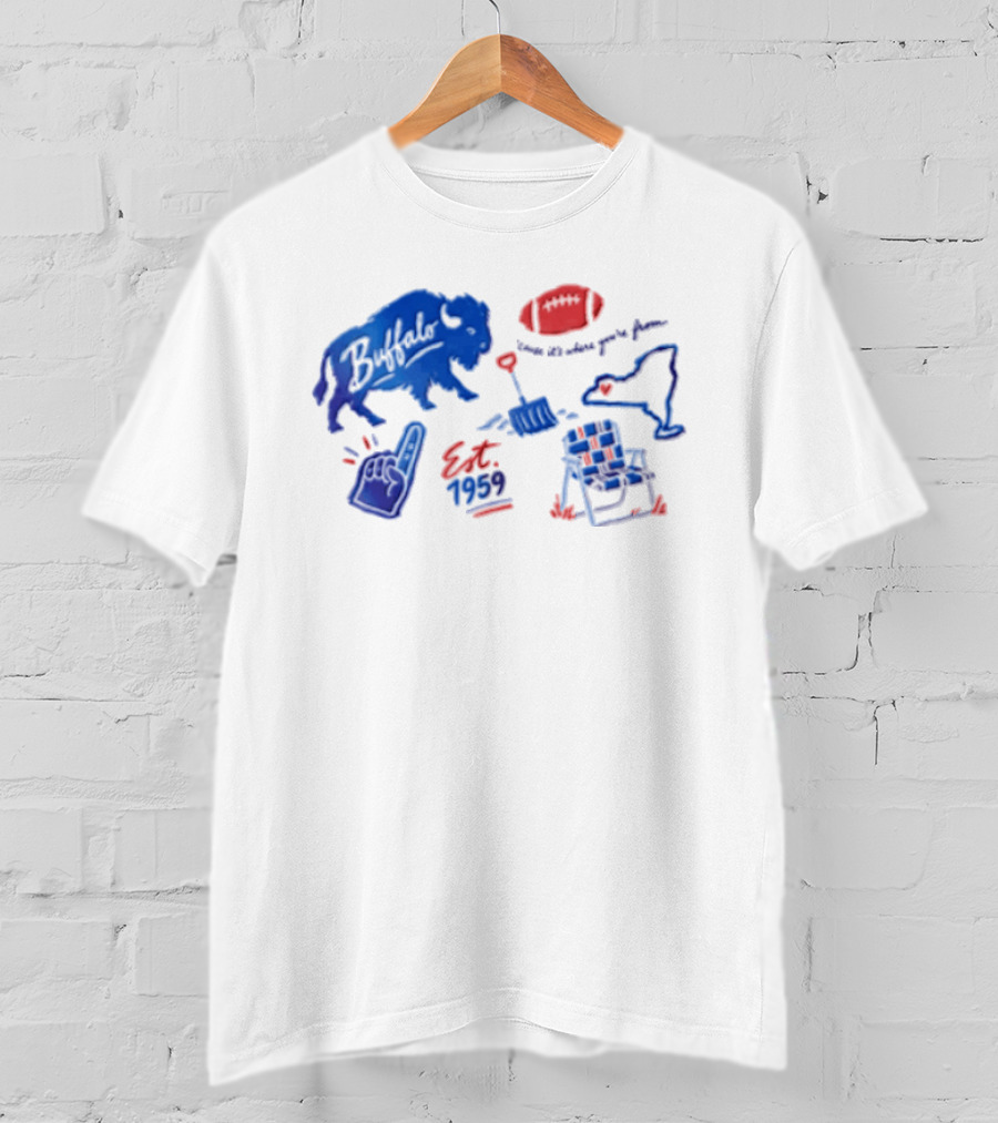 Buffalo Bills Established 1959 Football Shovel Map Chair Icons Where You Are From T-Shirt