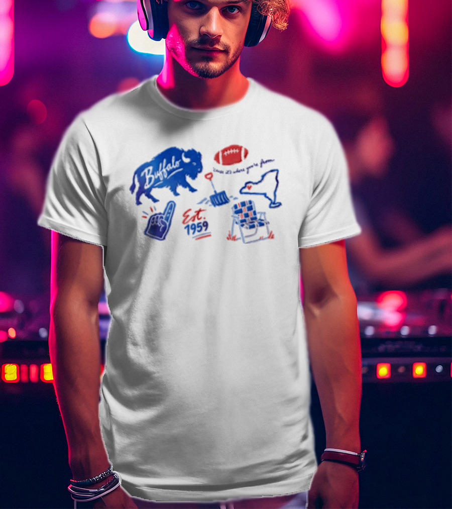 Buffalo Bills Established 1959 Football Shovel Map Chair Icons Where You Are From T-Shirt