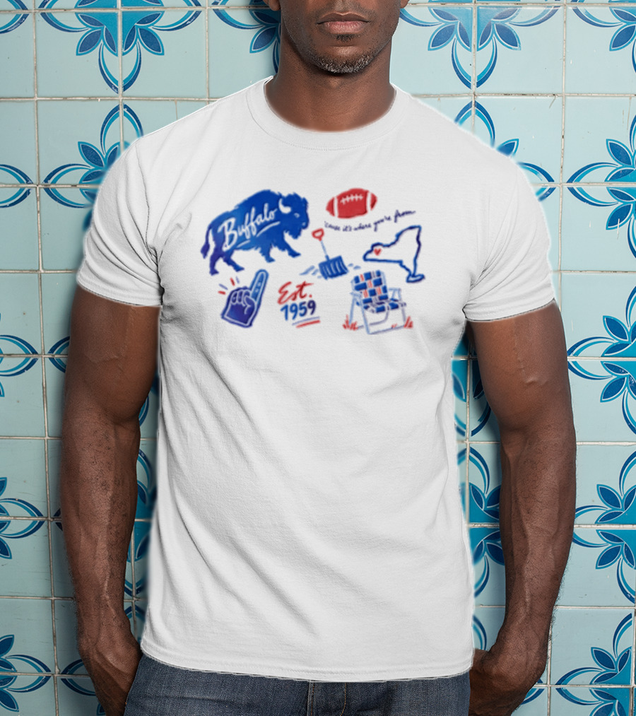 Buffalo Bills Established 1959 Football Shovel Map Chair Icons Where You Are From T-Shirt