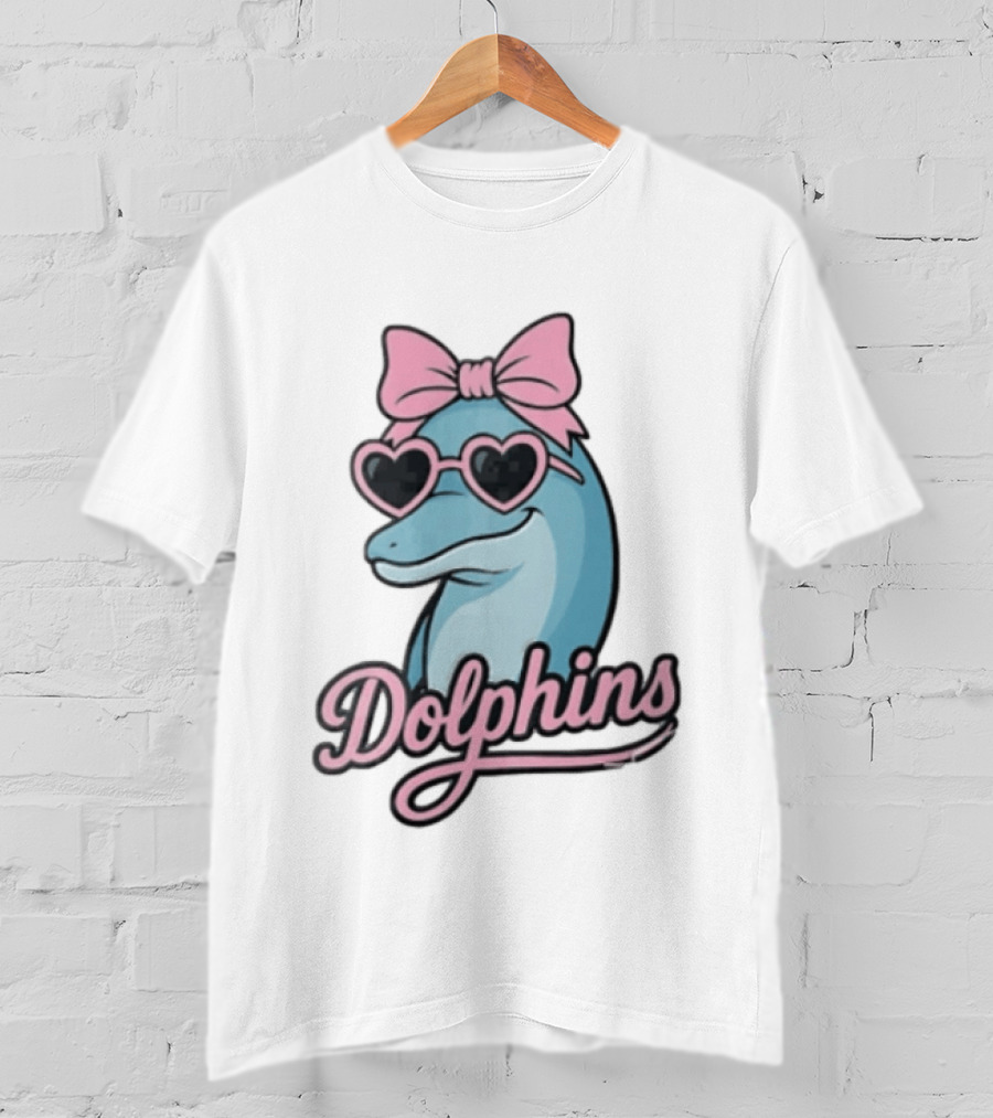 Dolphins Blue Dolphin Pink Bow Heart Sunglasses T-Shirt