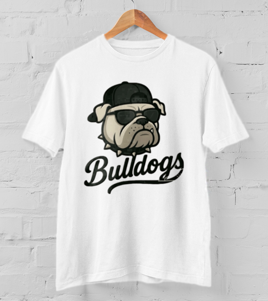 Bulldogs Mascot With Sunglasses Cap And Spiked Collar T-Shirt