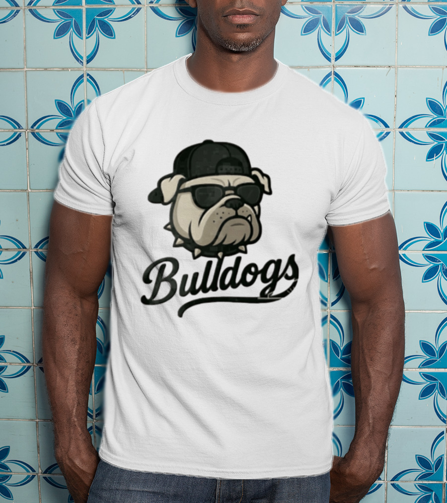 Bulldogs Mascot With Sunglasses Cap And Spiked Collar T-Shirt